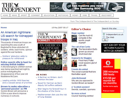 Independent front page